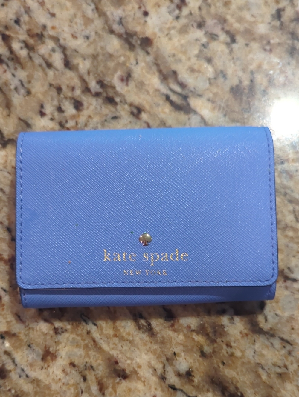 kate spade Periwinkle Leather Trifold Wallet with Gold Logo